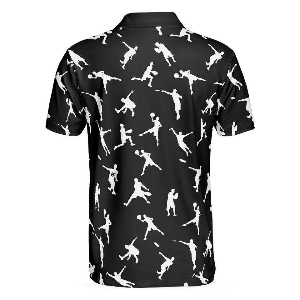 Personalized Men's Golf Shirt Polo - Silhouette Playing Disc Golf Black And White Pattern