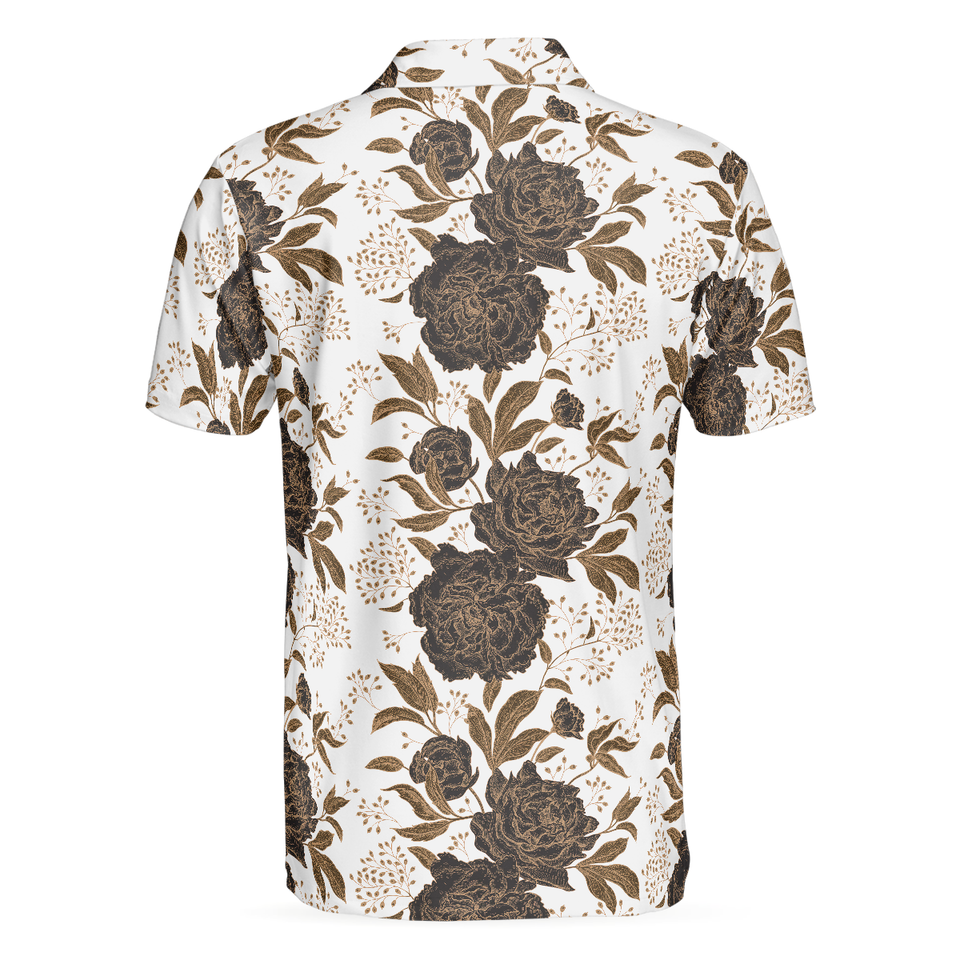 Personalized Men's Golf Shirt Polo - Vintage Peonies And Roses Pattern Best Gift Golf
