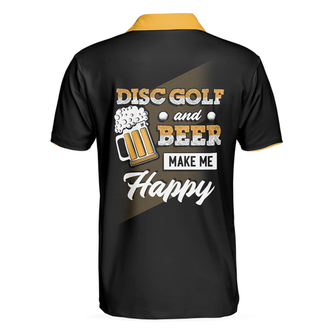Personalized Men's Golf Shirt Polo - Disc Golf And Beer Happiness Yellow Plaid Funny Gift
