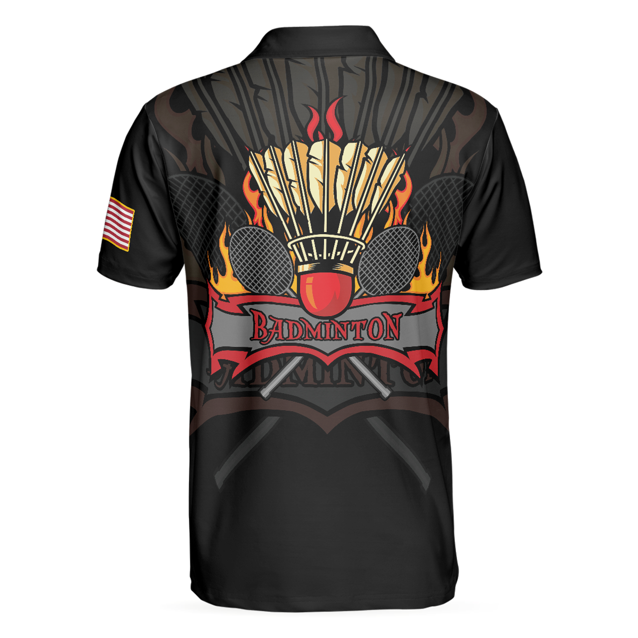 Personalized Men's Golf Shirt Polo - Badminton Flame Black American Flag Gift For Golfer