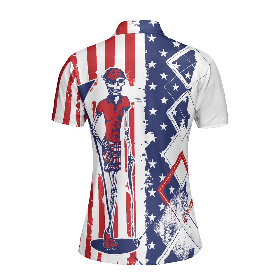 Personalized Women's Golf Shirt Polo - Golf With American Flag Argyle Pattern