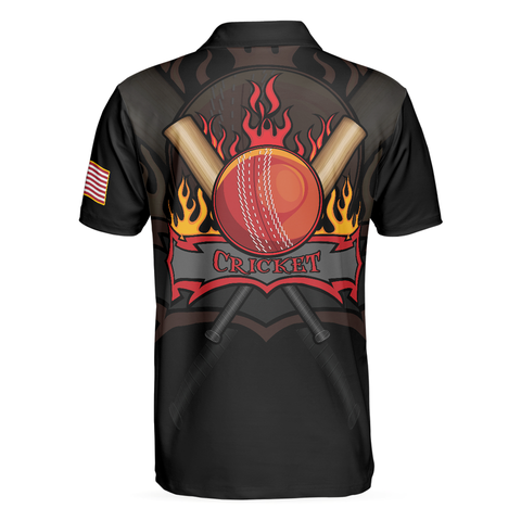 Personalized Men's Golf Shirt Polo - Cricket Flame Sleeve American Flag Best Gift For Golfers