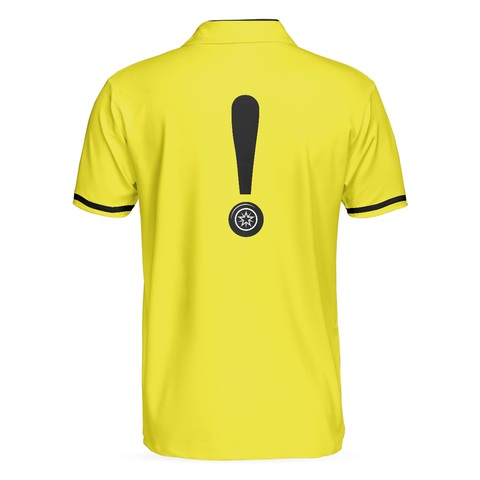 Personalized Men's Golf Shirt Polo - Caution Beware Of Flying Discs Yellow Skull Golf Gift