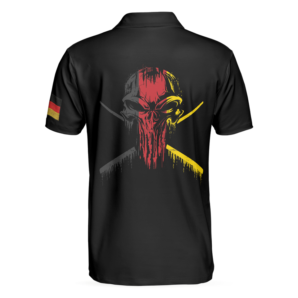 Personalized Men's Golf Shirt Polo - Skull German Flag Master Baiter Golf Black Wet Paint Best Golf