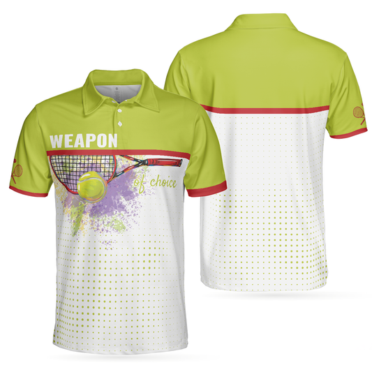 Personalized Men's Golf Shirt Polo - Weapon Of Choice Short Sleeve Tennis Racket Golf Gift
