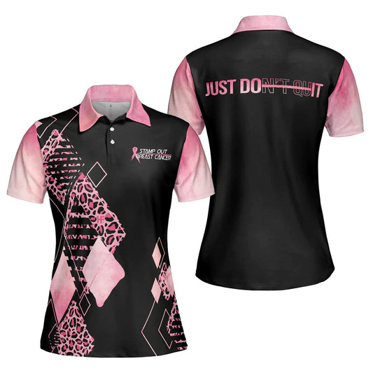Personalized Women's Golf Shirt Polo - Leopard Argyle Pattern Golf Pink Ribbon For Ladies