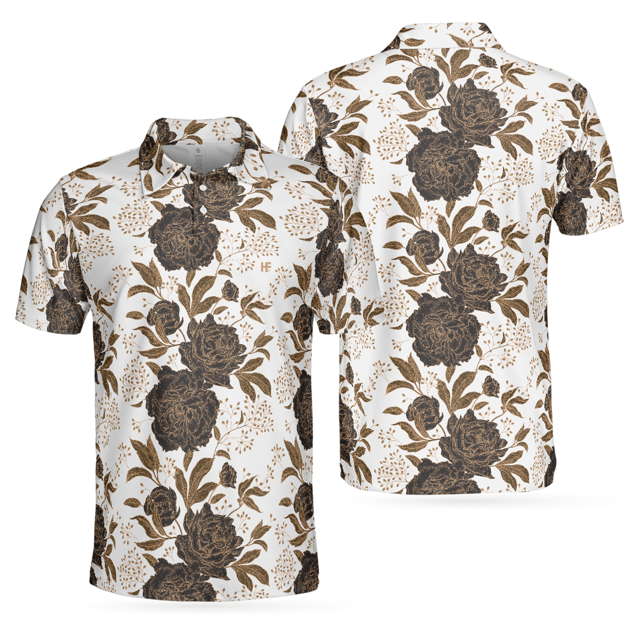 Personalized Men's Golf Shirt Polo - Vintage Peonies And Roses Pattern Best Gift Golf