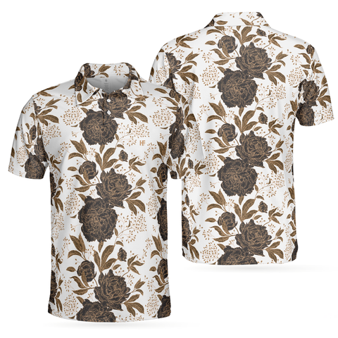 Personalized Men's Golf Shirt Polo - Vintage Peonies And Roses Pattern Best Gift Golf