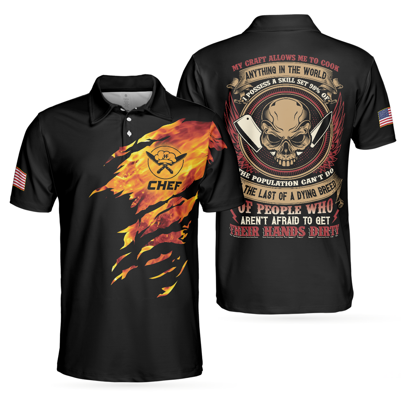 Personalized Men's Golf Shirt Polo - Chef Skull Disc Golf Short Sleeve
