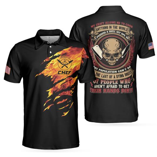 Personalized Men's Golf Shirt Polo - Chef Skull Disc Golf Short Sleeve