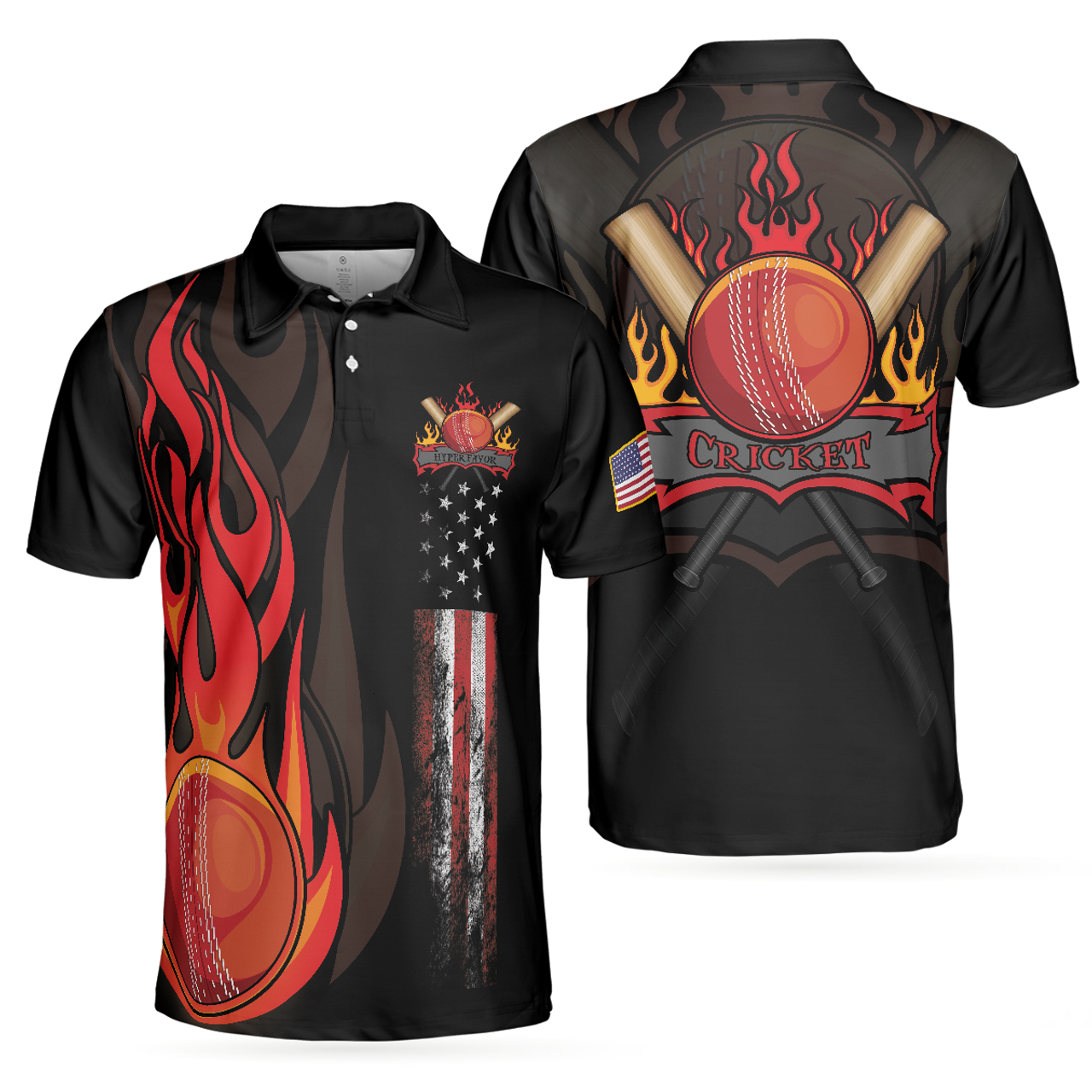 Personalized Men's Golf Shirt Polo - Cricket Flame Sleeve American Flag Best Gift For Golfers