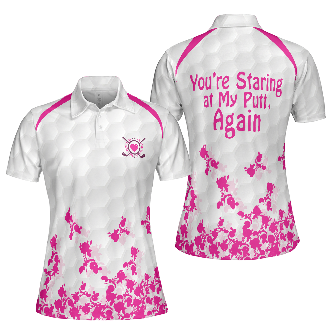Personalized Women's Golf Shirt Polo - Funny Pink Rose Golf Gift