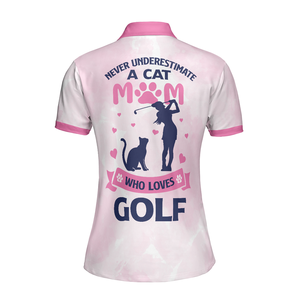 Personalized Women's Golf Shirt Polo - Never A Cat Mom Pink Paw Golf Gift For Cat Lovers