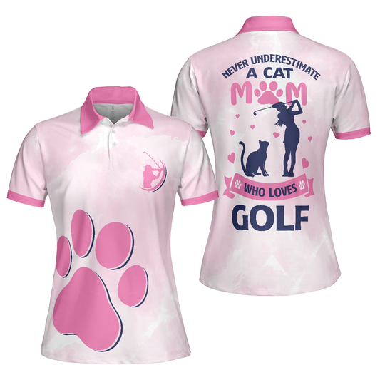 Personalized Women's Golf Shirt Polo - Never A Cat Mom Pink Paw Golf Gift For Cat Lovers