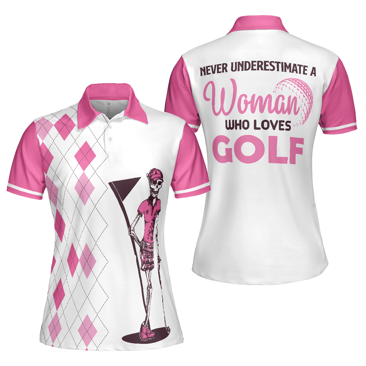 Personalized Women's Golf Shirt Polo - Never Underestimate A Woman Who Loves Golf Short Sleeve