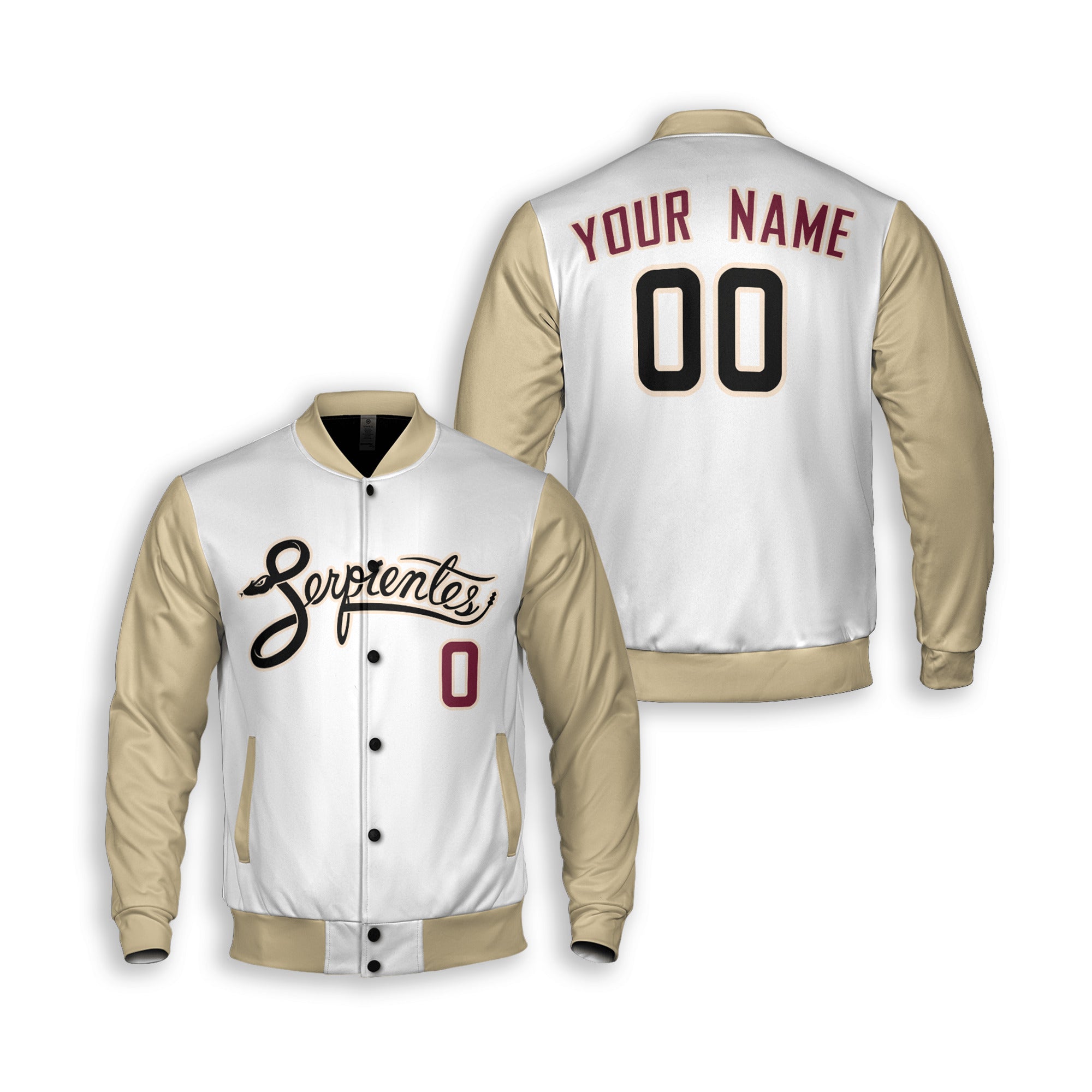 Personalized Phoenix Fan White Sand Varsity Baseball Jacket – City Style Serpientes Printed Custom Name & Number