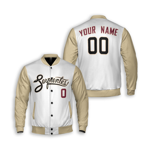 Personalized Phoenix Fan White Sand Varsity Baseball Jacket – City Style Serpientes Printed Custom Name & Number