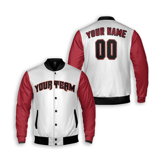Personalized Phoenix Fan White Red Varsity Baseball Jacket – Home Style Custom Name & Number