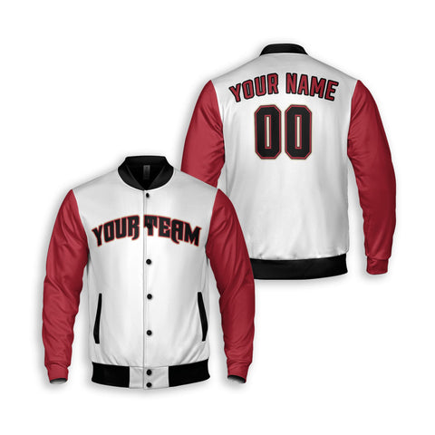Personalized Phoenix Fan White Red Varsity Baseball Jacket – Home Style Custom Name & Number