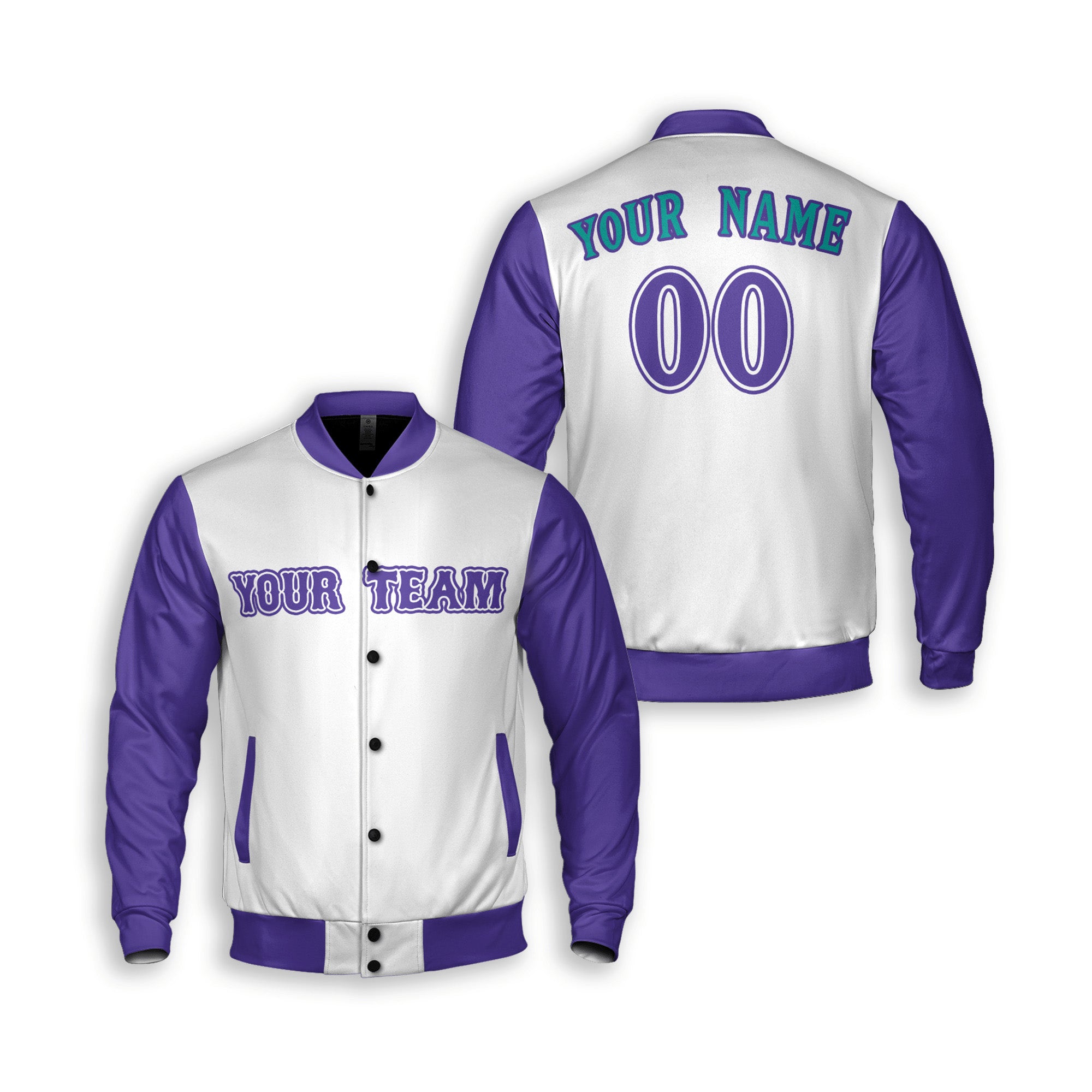 Personalized Phoenix Fan White Purple Varsity Baseball Jacket – Heritage Style Custom Name & Number