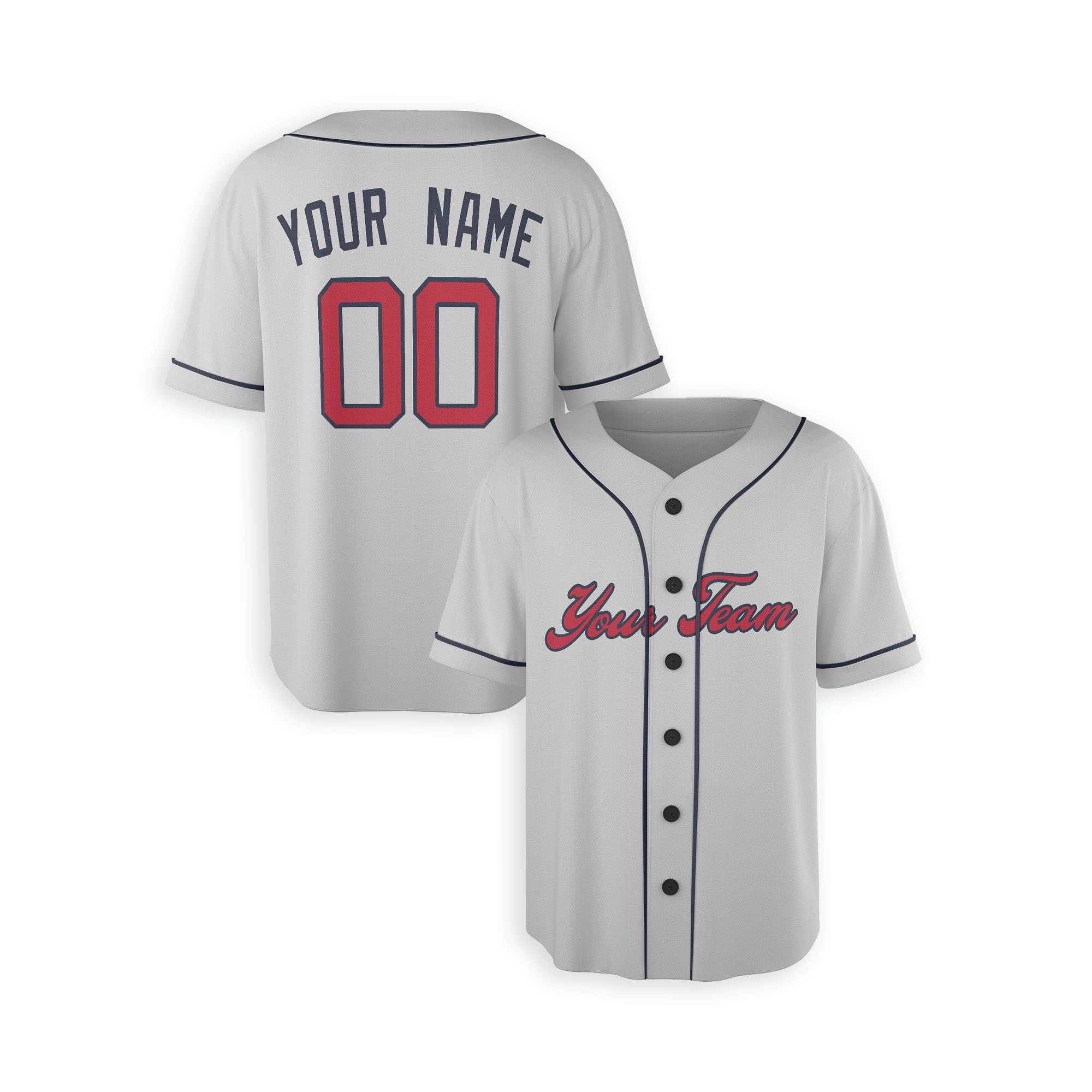Personalized Atlanta Fan Gray Baseball Jersey – Away Style Custom Name & Number
