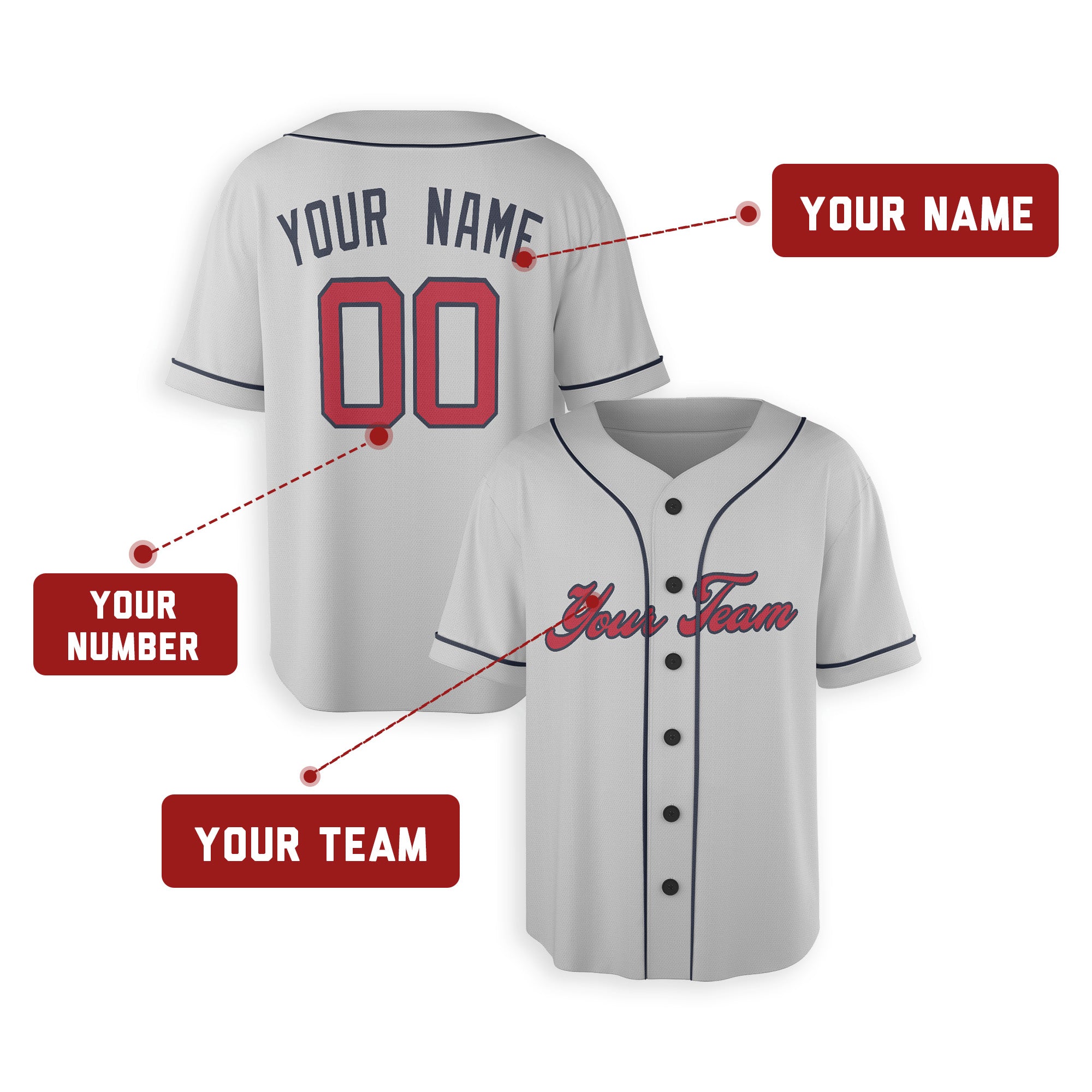 Personalized Atlanta Fan Gray Baseball Jersey – Away Style Custom Name & Number