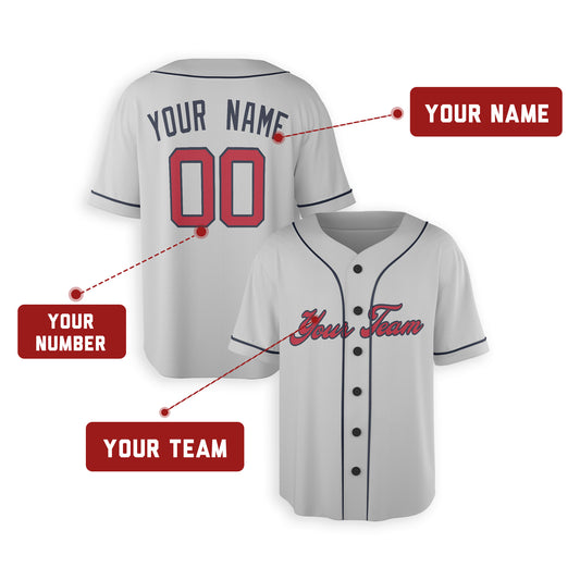Personalized Atlanta Fan Gray Baseball Jersey – Away Style Custom Name & Number