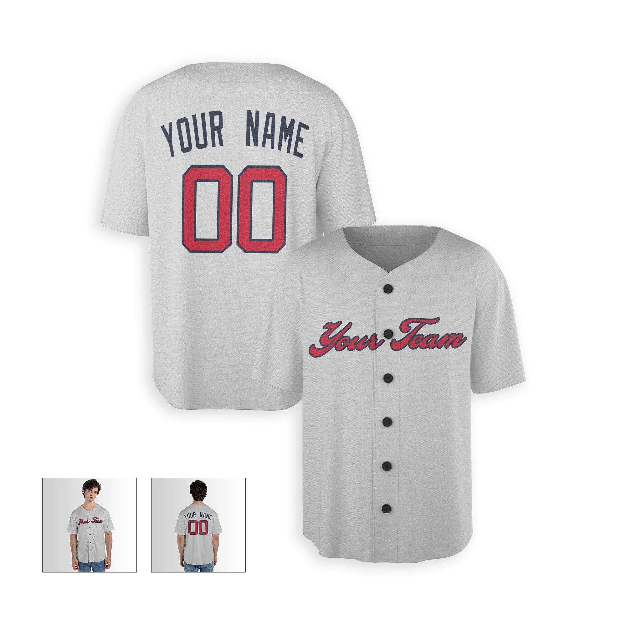 Personalized Atlanta Fan Gray Baseball Jersey – Away Style Custom Name & Number
