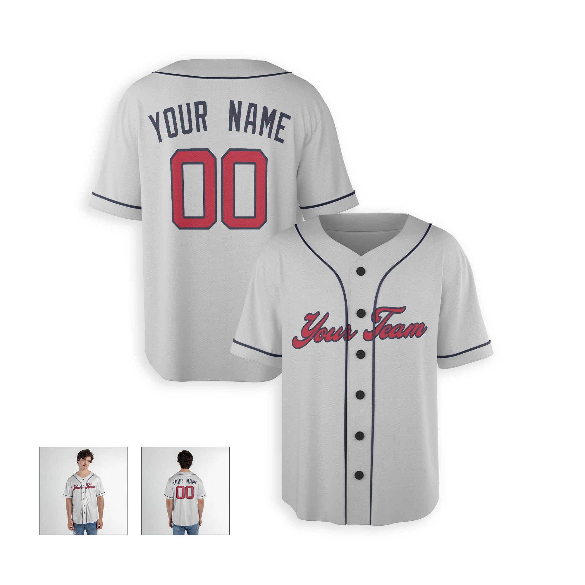 Personalized Atlanta Fan Gray Baseball Jersey – Away Style Custom Name & Number