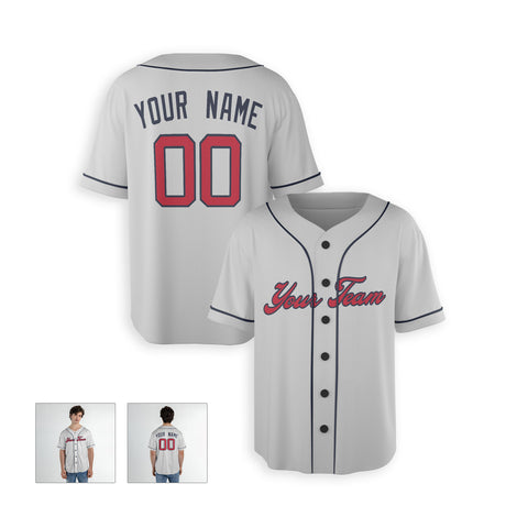 Personalized Atlanta Fan Gray Baseball Jersey – Away Style Custom Name & Number