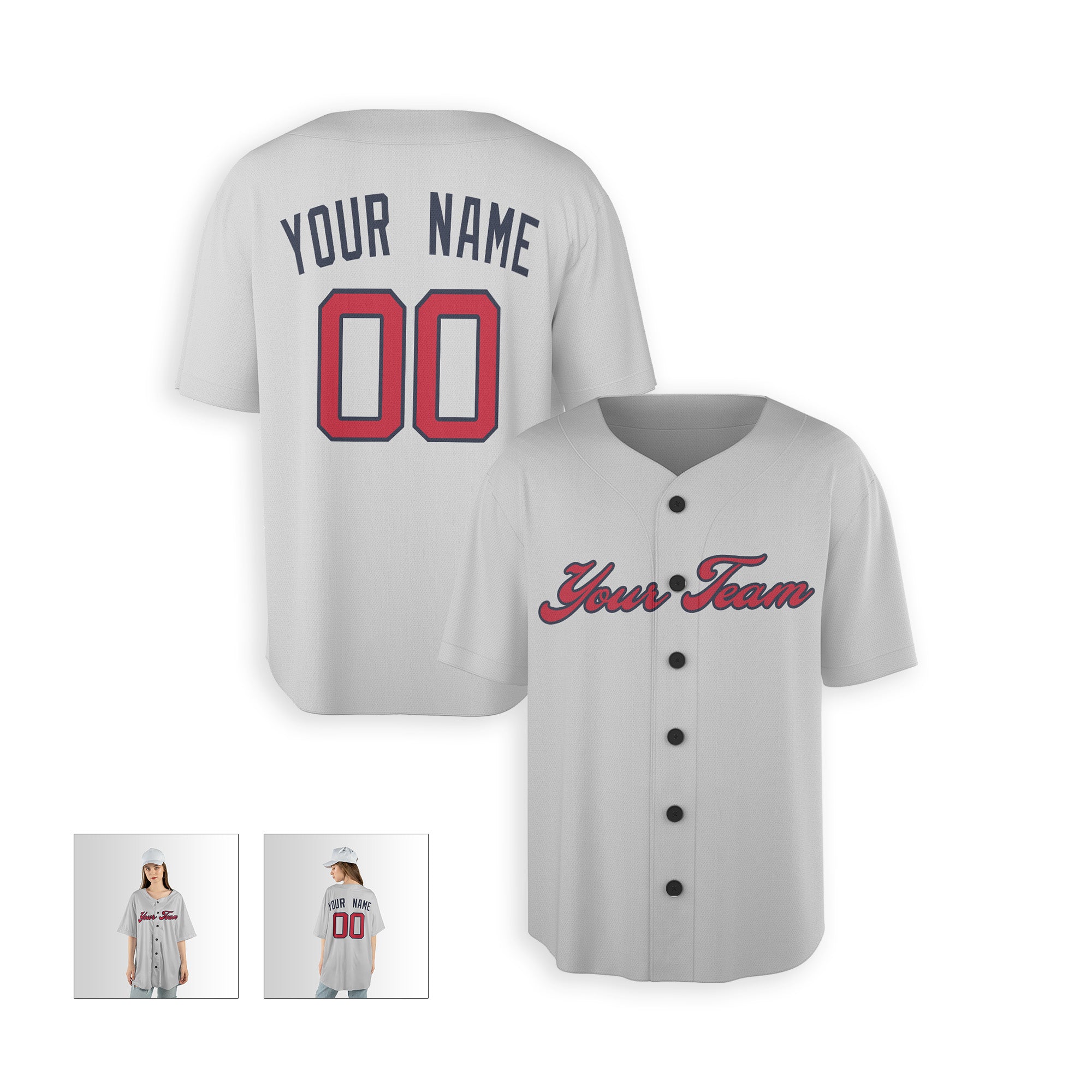 Personalized Atlanta Fan Gray Baseball Jersey – Away Style Custom Name & Number
