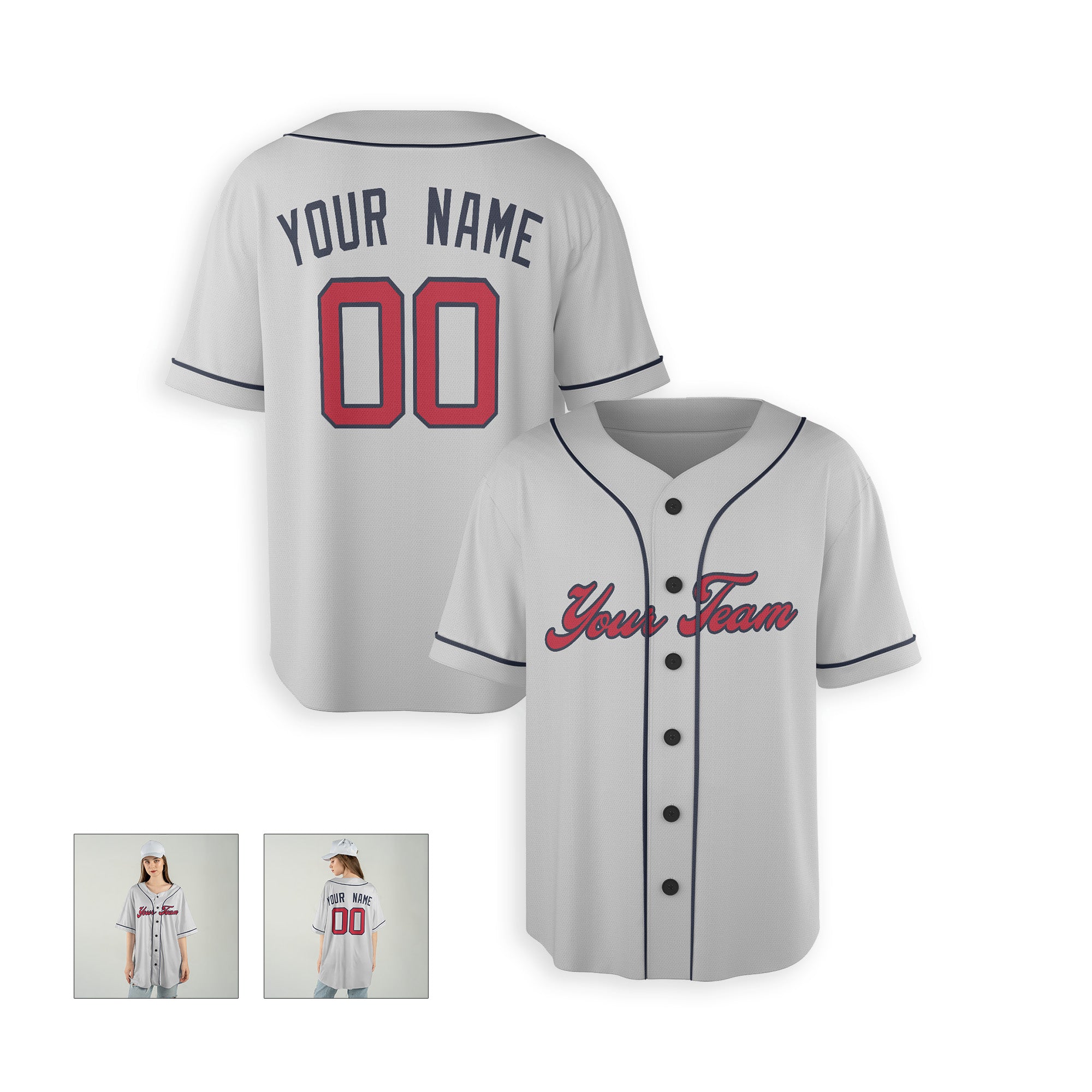Personalized Atlanta Fan Gray Baseball Jersey – Away Style Custom Name & Number