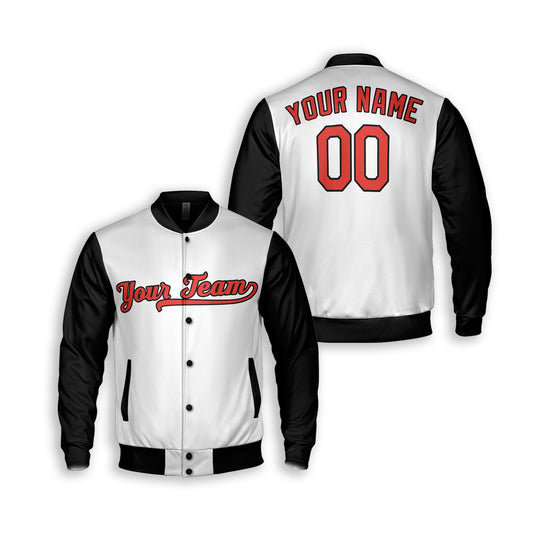 Personalized Baltimore Fan White Black Varsity Baseball Jacket – Alternate Style Custom Name & Number