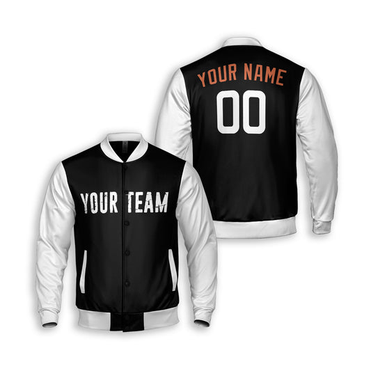 Personalized Baltimore Fan Black White Varsity Baseball Jacket – City Style Custom Name & Number