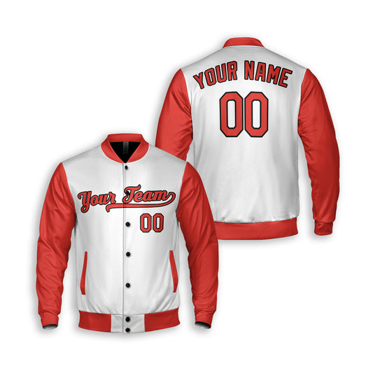 Personalized Baltimore Fan White Red Varsity Baseball Jacket – Home Style Custom Name & Number