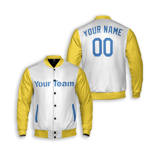 Personalized Boston Fan White Yellow Varsity Baseball Jacket – City Style Custom Name & Number