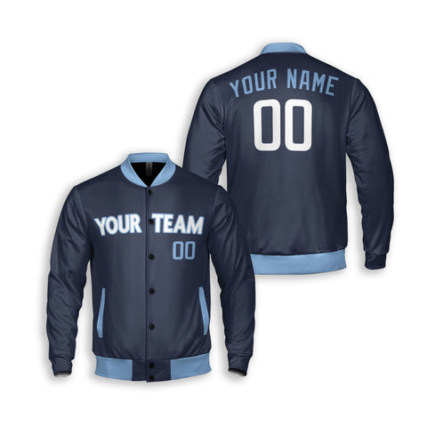 Personalized Chicago North Side Fan Navy Varsity Baseball Jacket – City Style Custom Name & Number