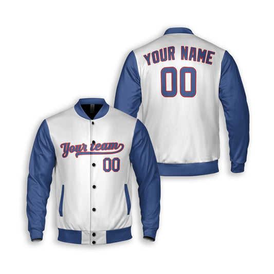 Personalized Chicago North Side Fan White Blue Varsity Baseball Jacket – Home Style Custom Name & Number