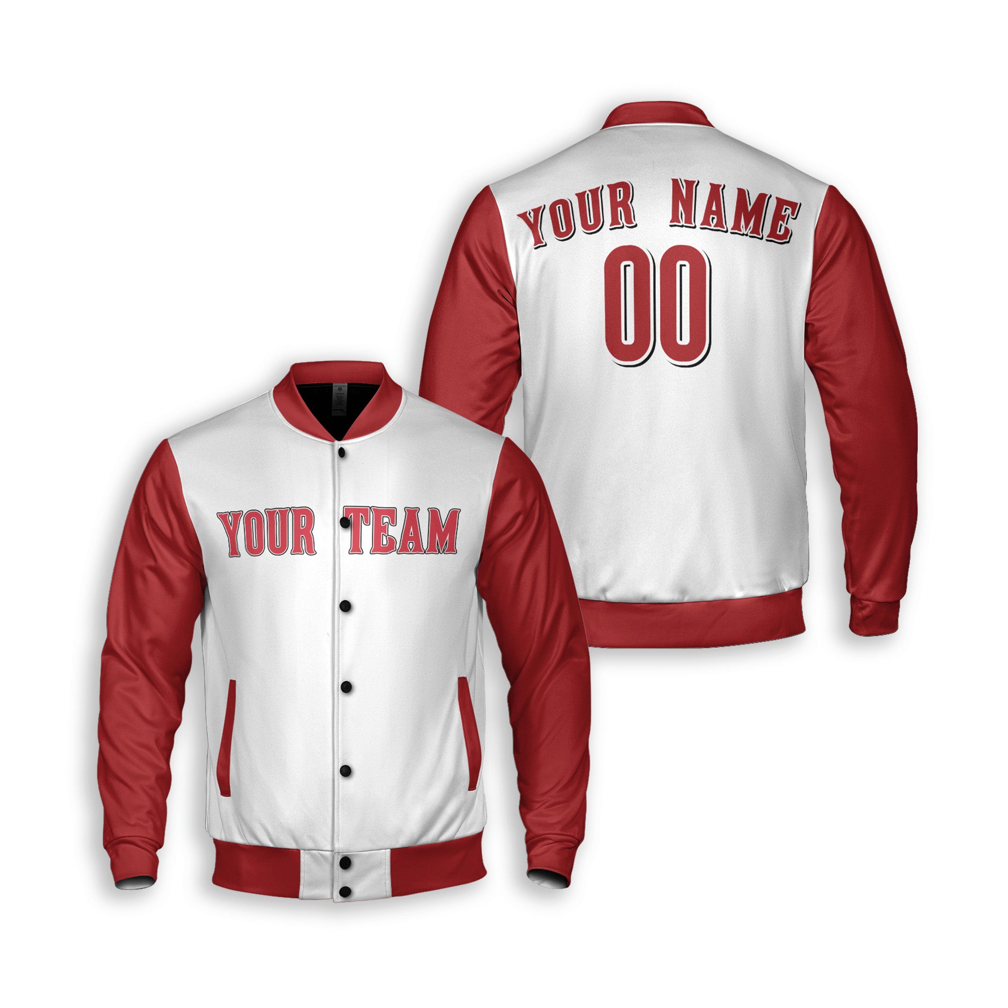 Personalized Cincinnati Fan White Red Varsity Baseball Jacket – Home Style Custom Name & Number
