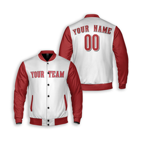 Personalized Cincinnati Fan White Red Varsity Baseball Jacket – Home Style Custom Name & Number