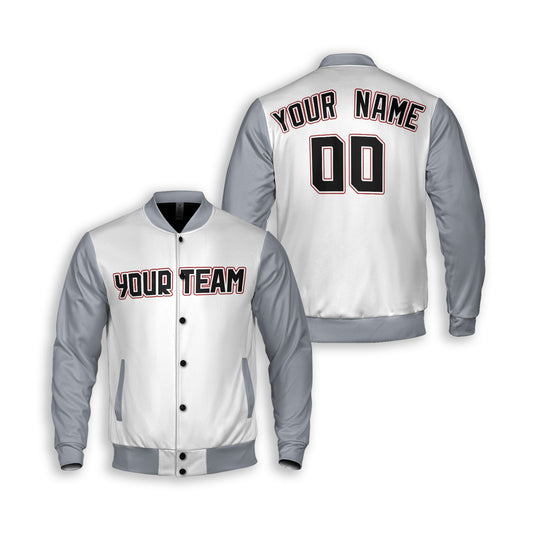 Personalized Cleveland Fan White Gray Varsity Baseball Jacket – Road Style Custom Name & Number