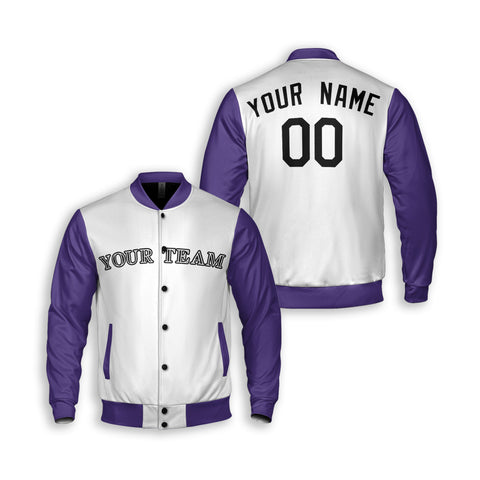 Personalized Colorado Fan White Purple Varsity Baseball Jacket – Alternate Style Custom Name & Number