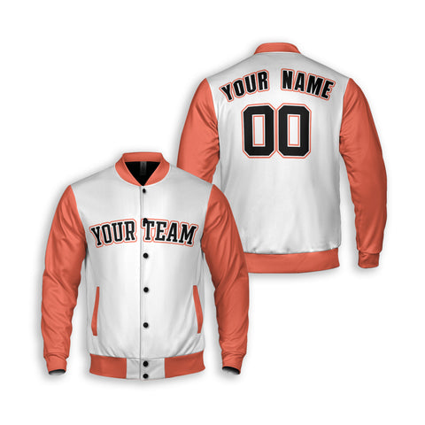 Personalized Detroit Fan White Orange Varsity Baseball Jacket – Heritage Style Custom Name & Number