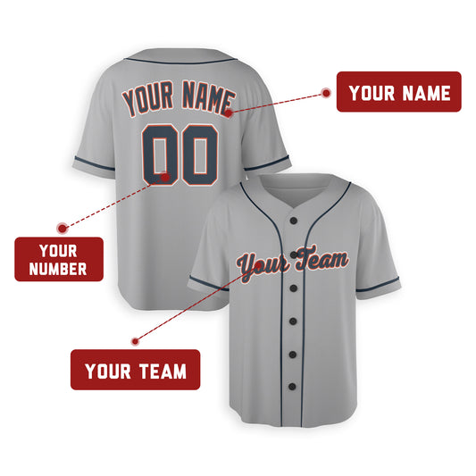 Personalized Detroit Fan Gray Baseball Jersey – Road Style Custom Name & Number