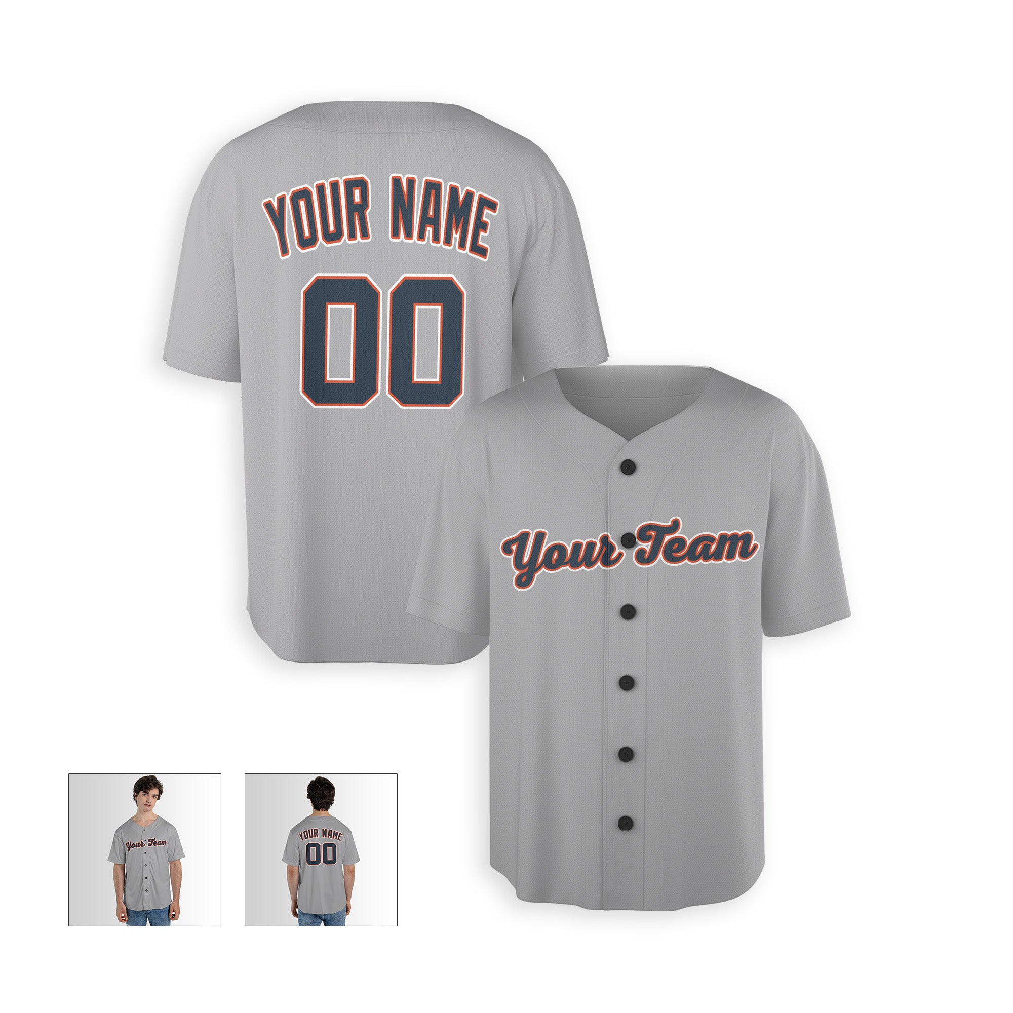 Personalized Detroit Fan Gray Baseball Jersey – Road Style Custom Name & Number