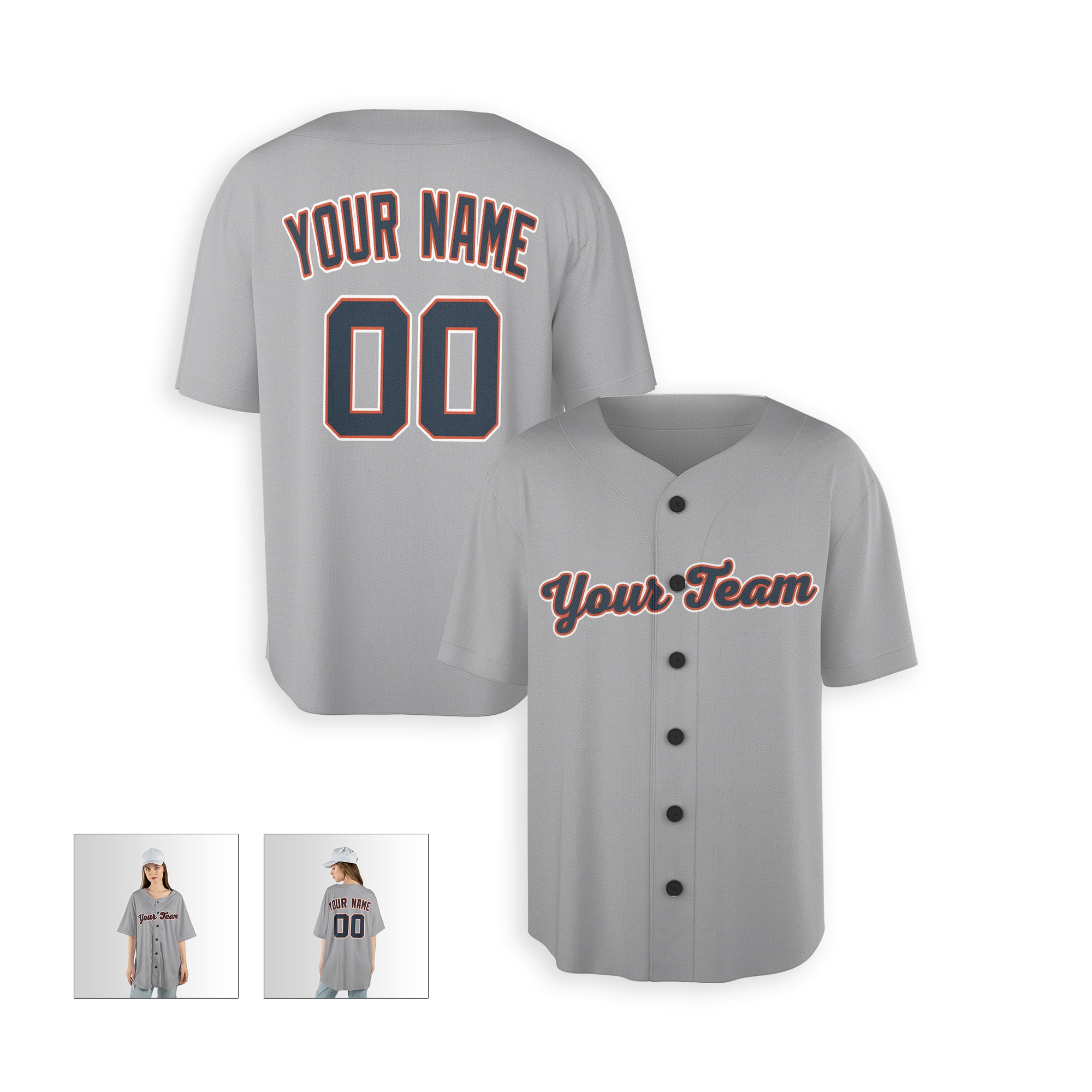 Personalized Detroit Fan Gray Baseball Jersey – Road Style Custom Name & Number