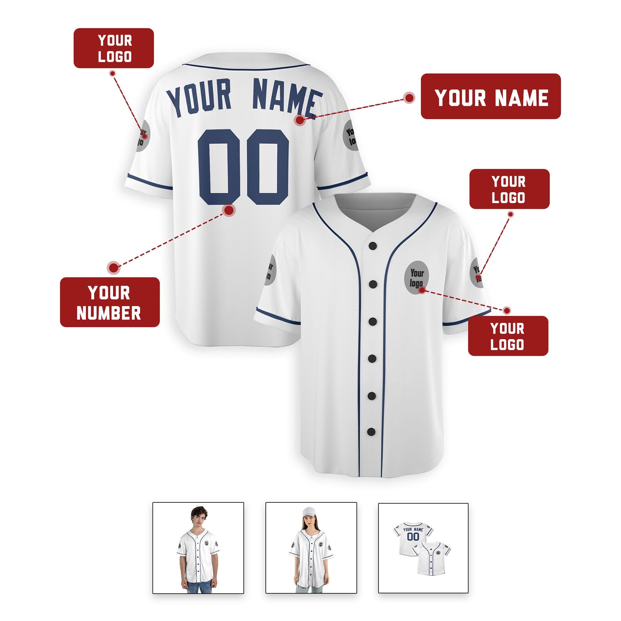 Personalized Detroit Fan White Baseball Jersey – Custom Name & Number