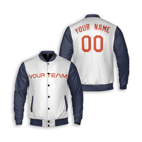 Personalized Houston Fan White Navy Varsity Baseball Jacket – City Style Custom Name & Number