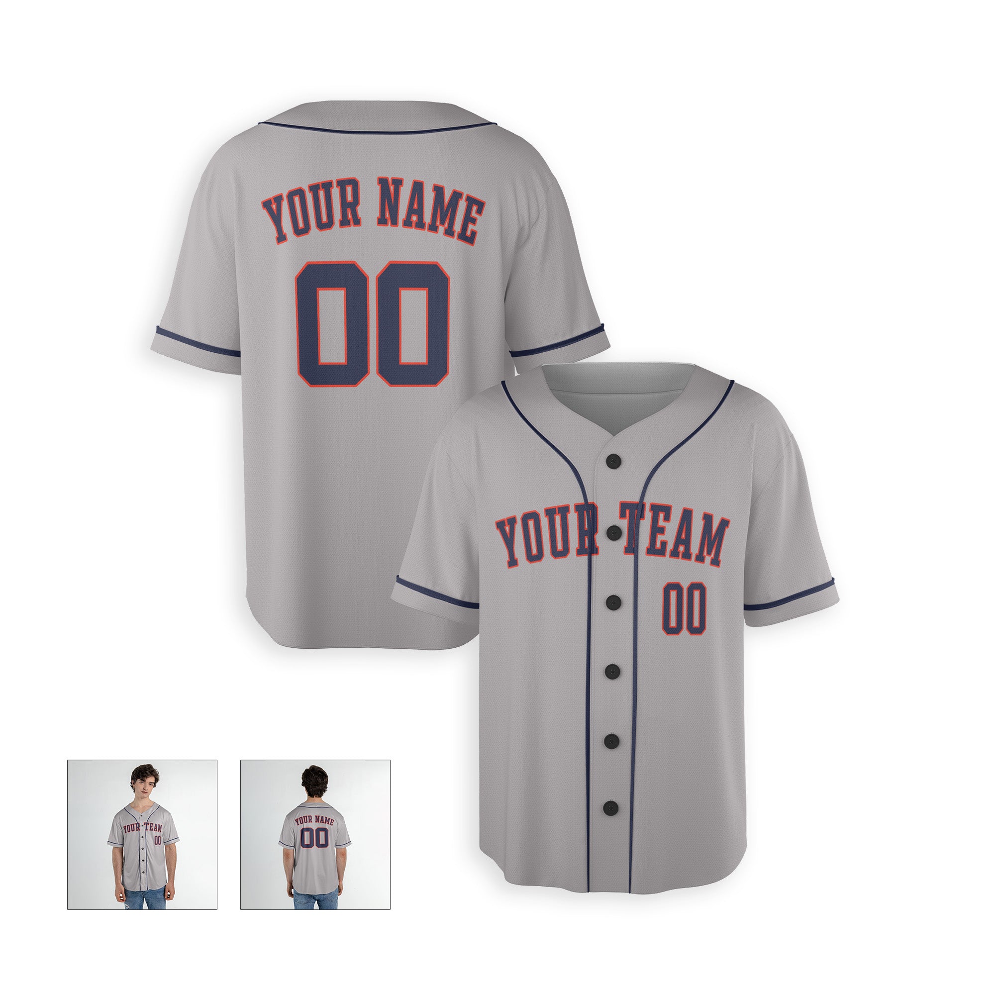 Personalized Houston Fan Gray Baseball Jersey – Away Style Custom Name & Number
