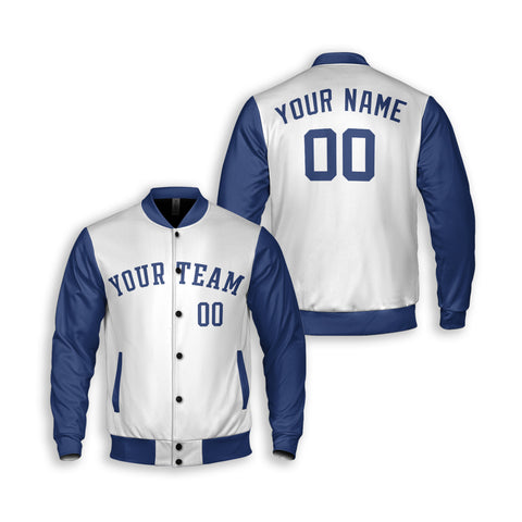 Personalized Kansas City Fan White Blue Varsity Baseball Jacket – Alternate Style Custom Name & Number